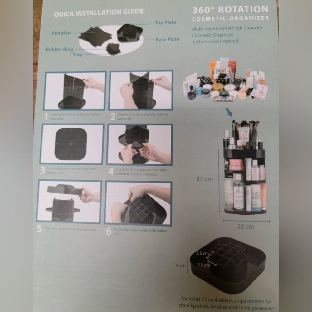 WHITE Cosmetic Organizer with 360° Rotation - Picture 3 of 5
